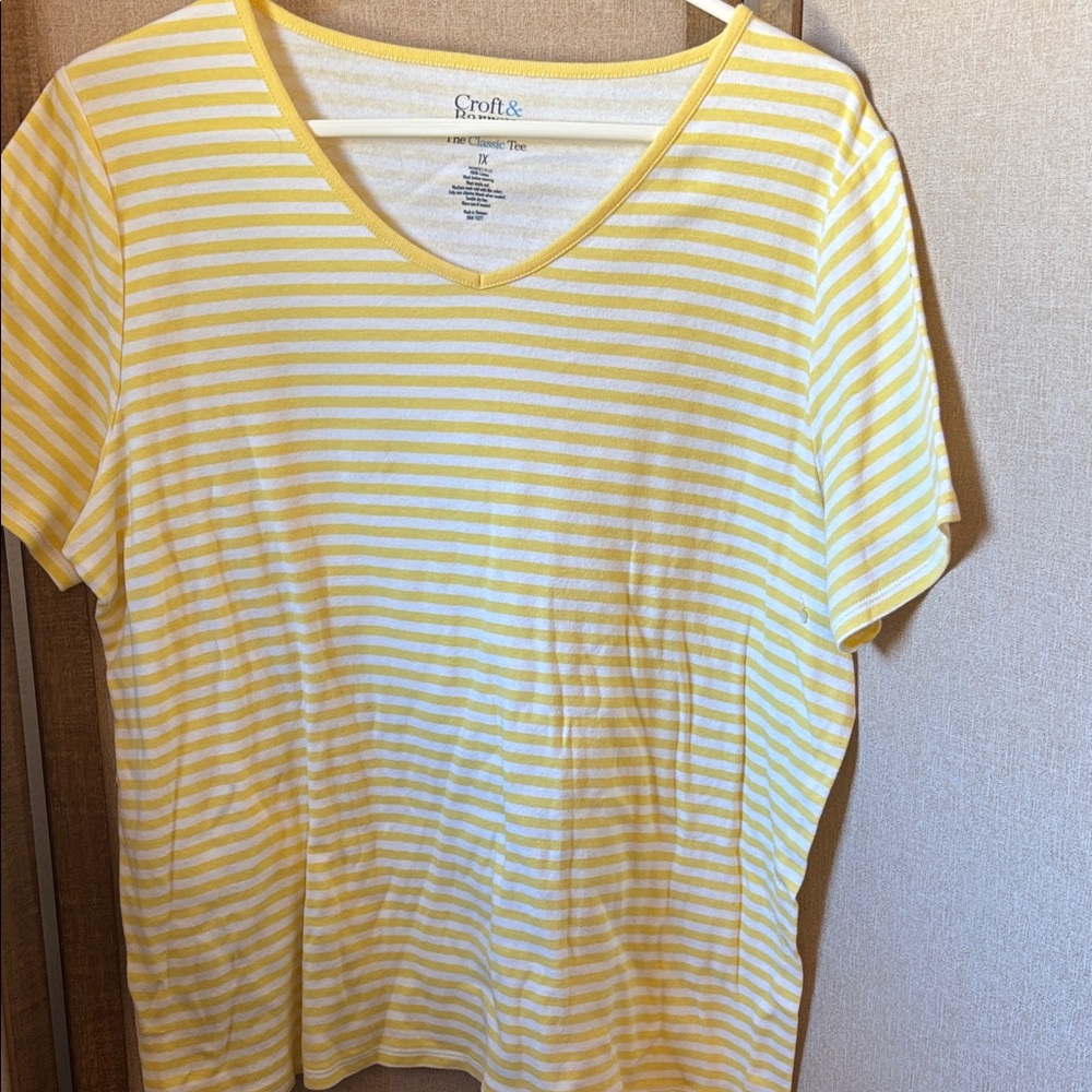 FINAL MARKDOWN Croft & Barrow Sunny Yellow Striped Tee 1X